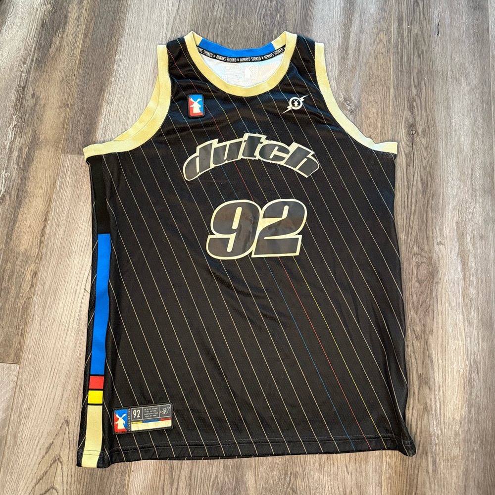 Dutch Bros ✌️Basketball Jersey Men’s L Black Striped #92 Polyester